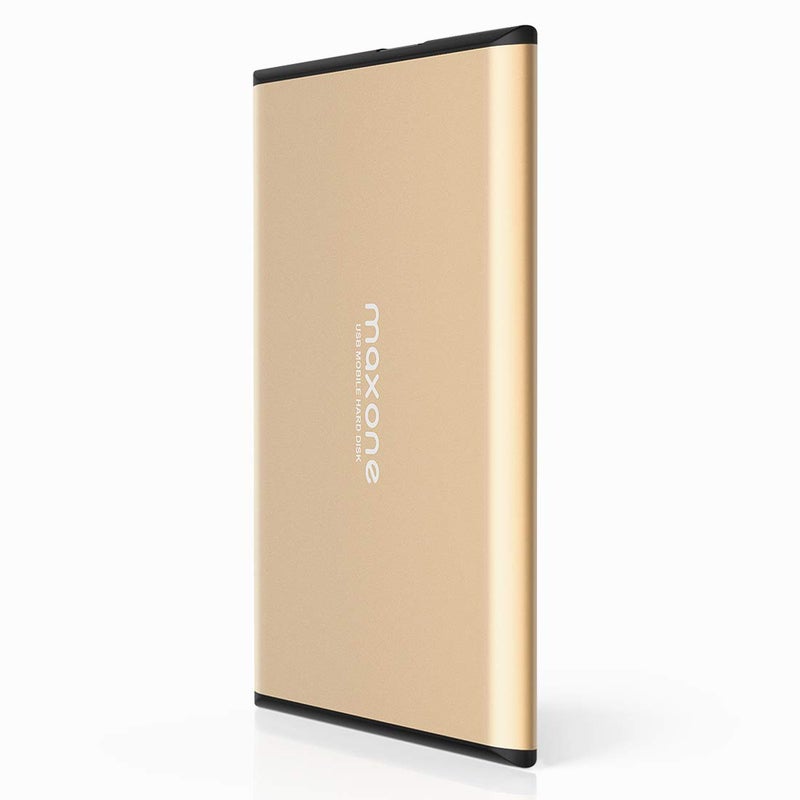 Maxone 500GB Ultra Slim Portable External Hard Drive HDD USB 3.0 Compatible with PC, Laptop - Gold - Image 1